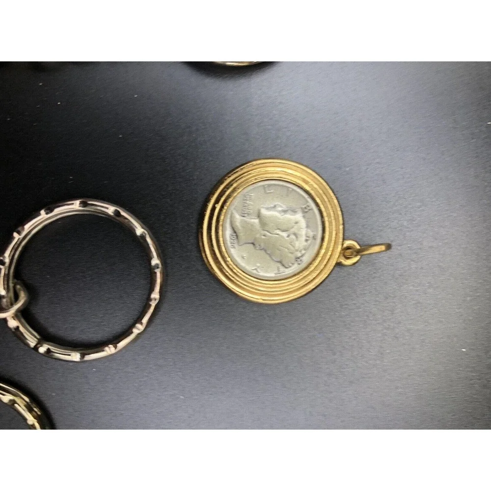 Lot Of 4 Liberty Dimes Coin In Vintage Gold-tone Keychains‎ Antique Coin